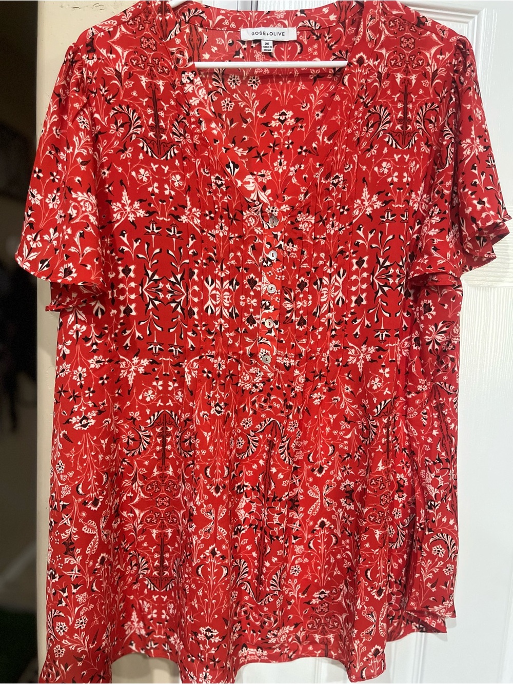 Rose & Olive Red Floral Button-Front Casual Shirt